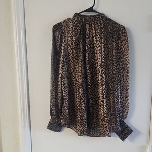 H&M Brown and Black Blouse with Mandarin Collar and Relaxed Fit